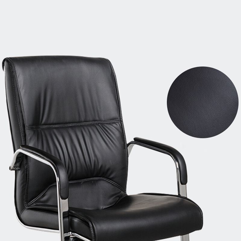 Modern Style Office Chair Black Leather No Wheels Fixed Arm Chair