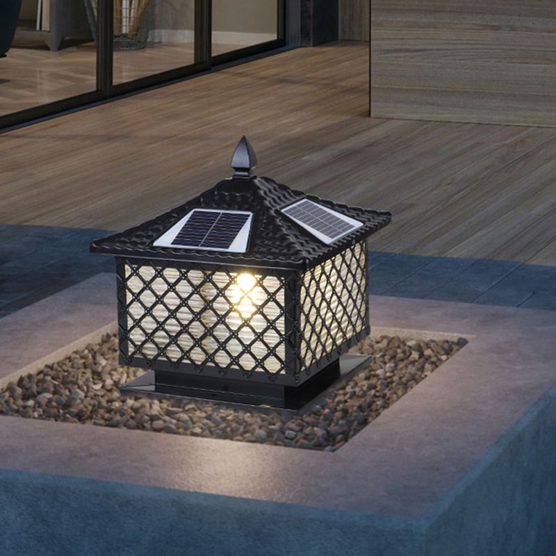 Nordic Style Iron Outdoor Light Square Shape Solar Energy Pillar Lamp for Outdoor