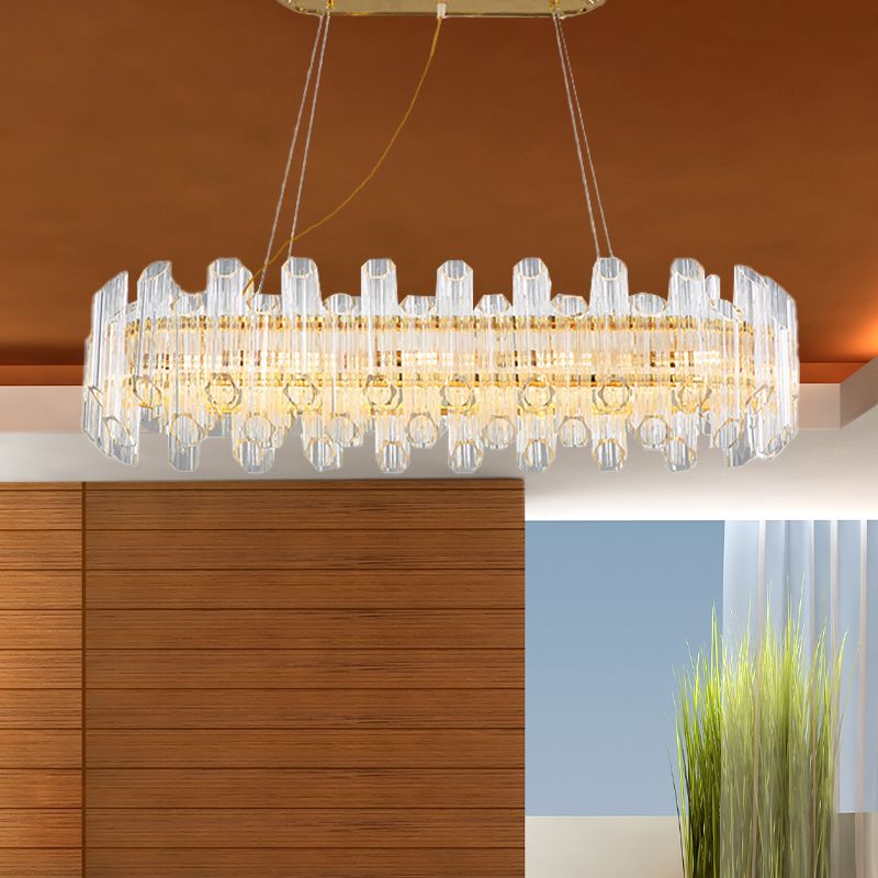 Gold Linear Chandelier Light Modernism 10 Heads Clear Crystal LED Pendant Lighting for Living Room