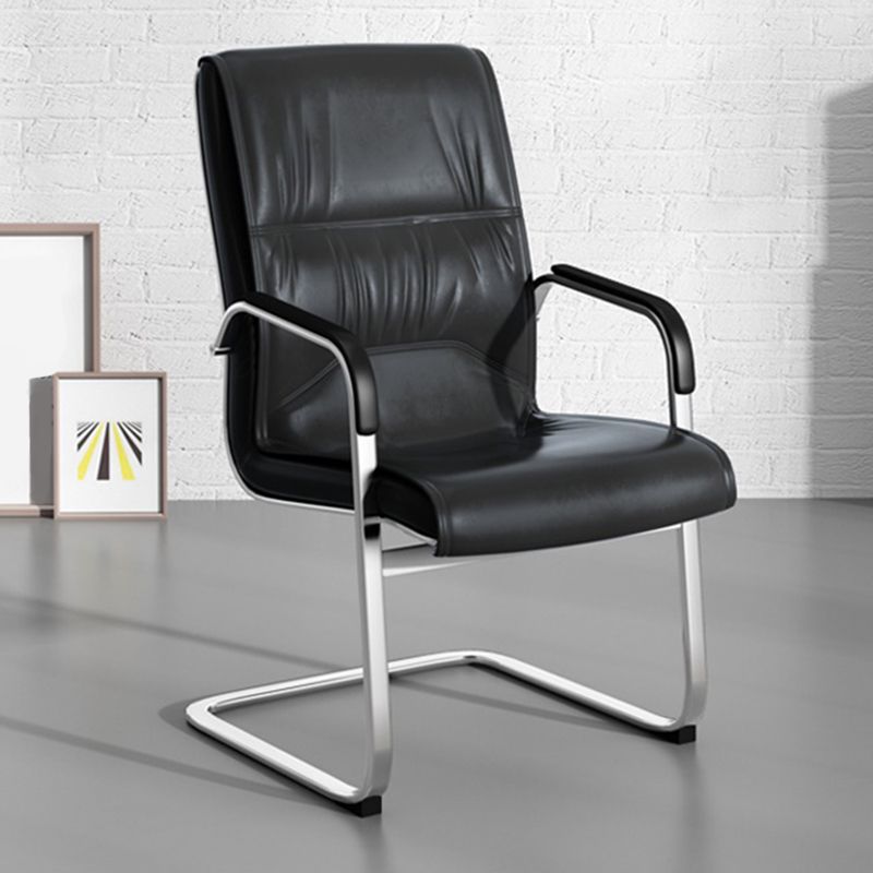 Modern Fixed Arms Office Chair Leather No Wheels Ergonomic Desk Chair