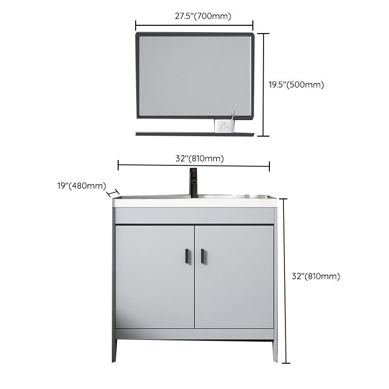 Contemporary Sink Vanity Freestanding Mirror Cabinet Open Console with Sink Set