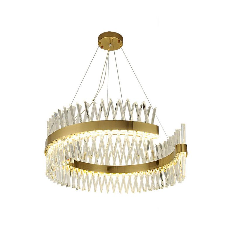 Circle Chandelier Lamp Modernism Cut Crystal LED Brass Hanging Light Kit for Dining Room