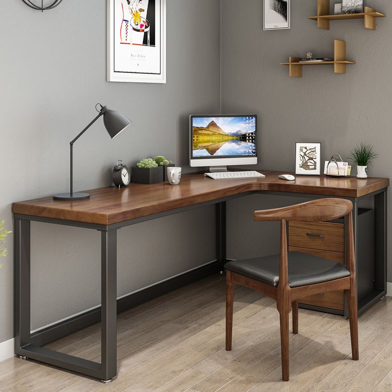 Industrial Style Office Desk Brown Home L-Shape Wooden Writing Desk