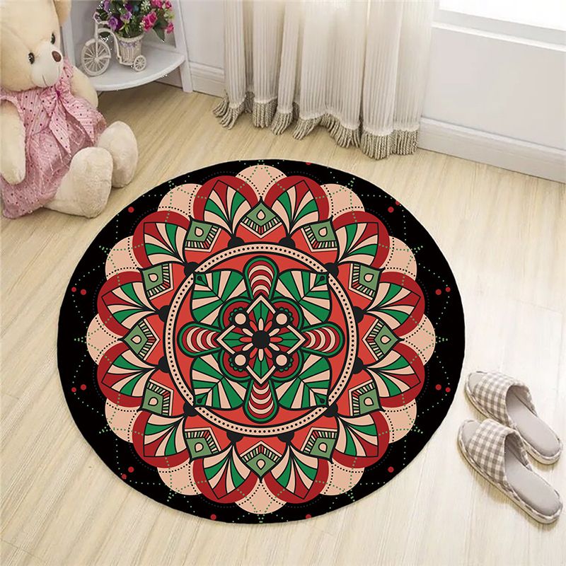 Black Bohemian Area Rug Americana Pattern Polyester Area Carpet Non-Slip Backing Rug for Home Decor