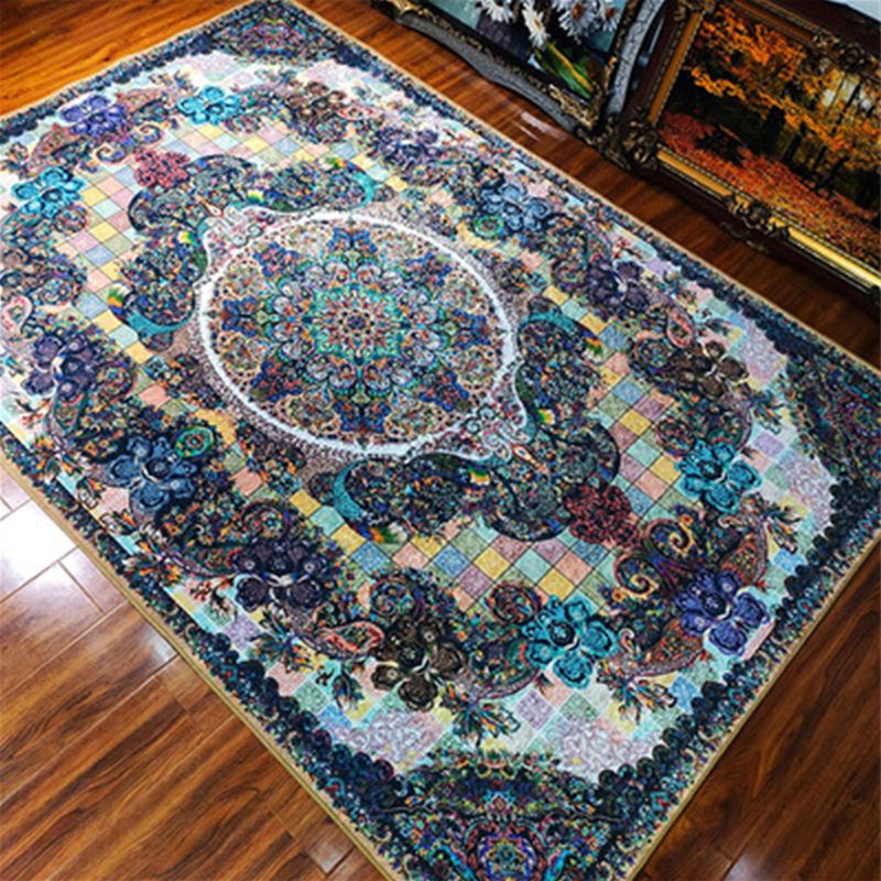 Moroccan Medallion Printed Rug Polyester Carpet Anti-Slip Backing Indoor Carpet for Home Decoration