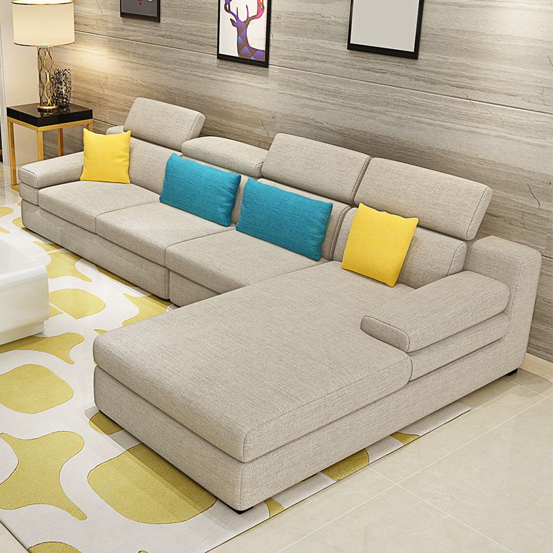 Scandinavian L-Shape Sectional with Pillow Top Arm for Four People