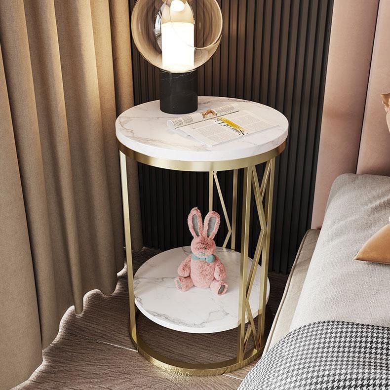 Classic Glam Accent Table Nightstand Stone Bedside Cabinet for Bedroom