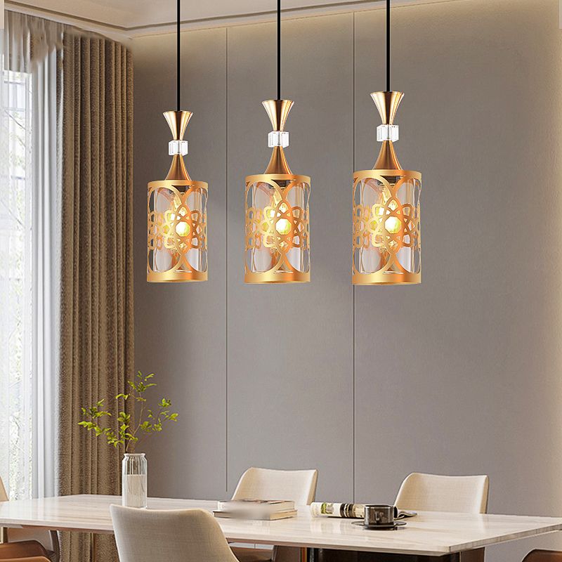 Gold Cutouts Hanging Light Fixture Modern Stylish Glass Pendant Lamp for Dining Room