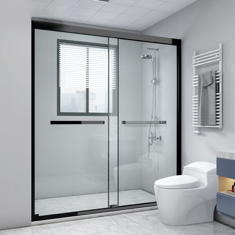 Framed Double Sliding Shower Bath Door Black Tempered Shower Doors