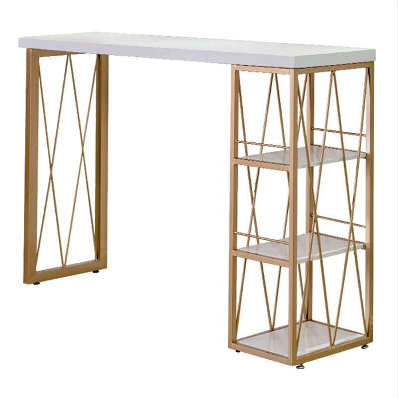 Glam Gold Metal Frame Pub Table for Small Places White Rectangle Bar Table