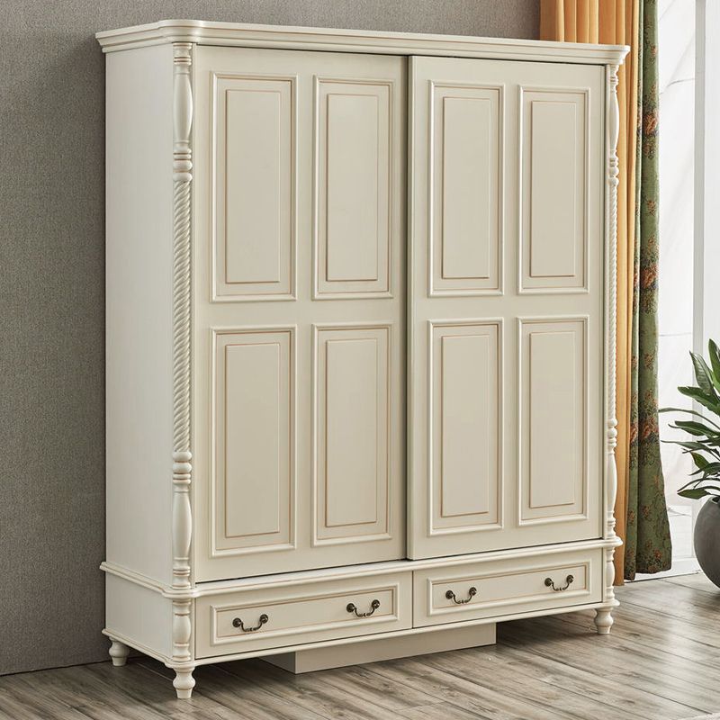 Modern Beige Bedroom Coat Locker Wooden Glossy Closet with Sliding Barn Door