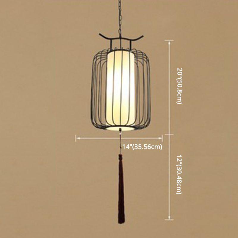 Vertical Cage Shade Pendant Lighting New Chinese Style Retro 1 Light Restaurant Hanging Lamp