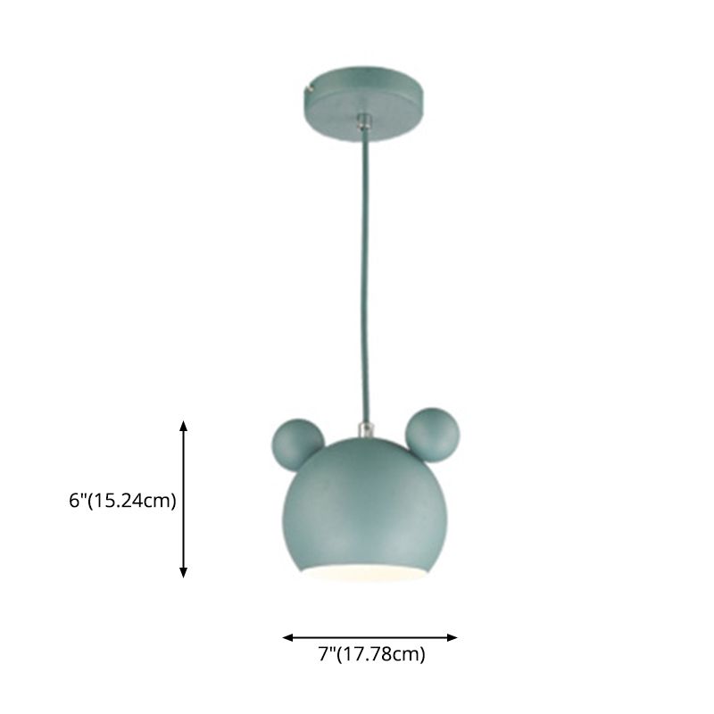 1 Light Bear Pendant Lighting Macaron Iron Pendant Ceiling Lights for Bedroom with Hanging Cord