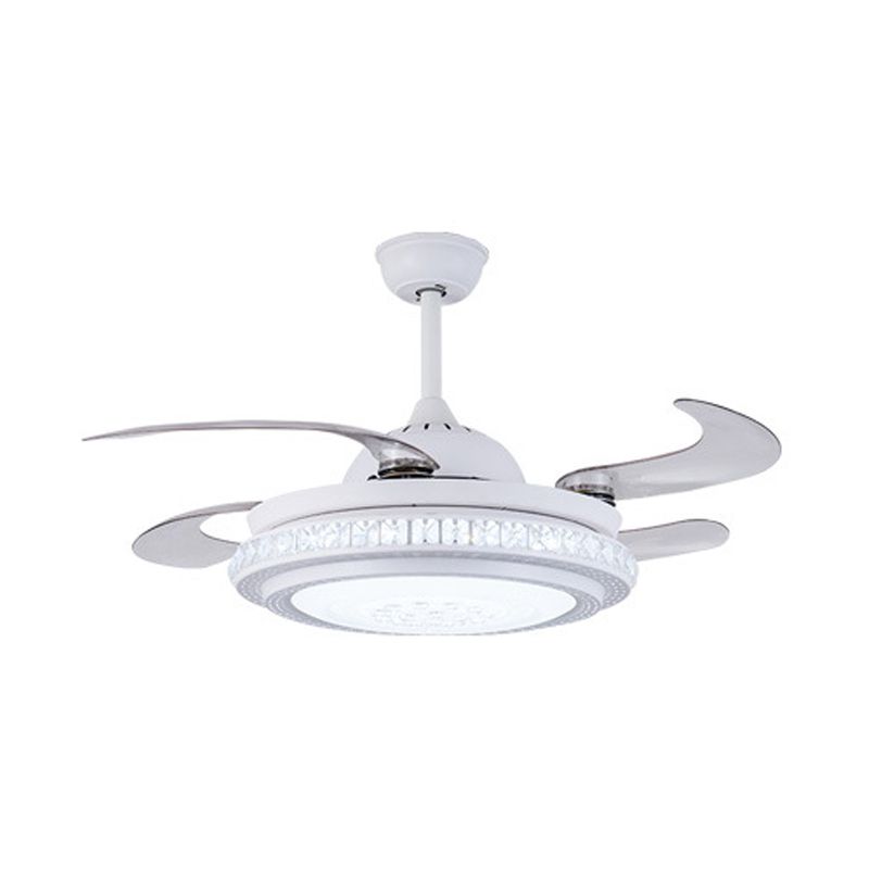 36 "W Simple Circular suspension Éclairage de ventilateur LED ACRYLIC SEMI FLUSH PLACIL LEILTURE DU BLANC avec 4 lames, télécommande / mur / télécommande et contrôle du mur