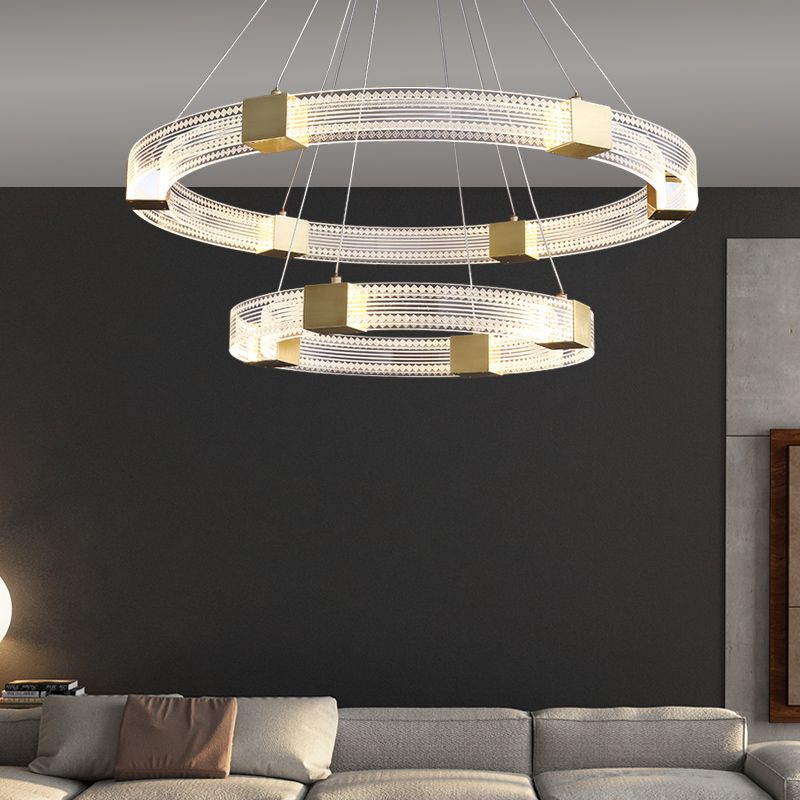 Modern Gold Tiered Chandelier Light Fixtures Metal LED Hanging Lamp for Living Room