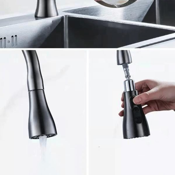 Contemporary Retractable Faucet Copper Single Handle High Arc Faucet for Kitchen