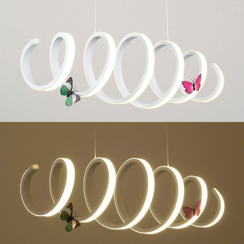 White Acrylic Spring-shaped LED Chandelier Light Contemporary Minimalism Style Dining Room Lighting Fixture