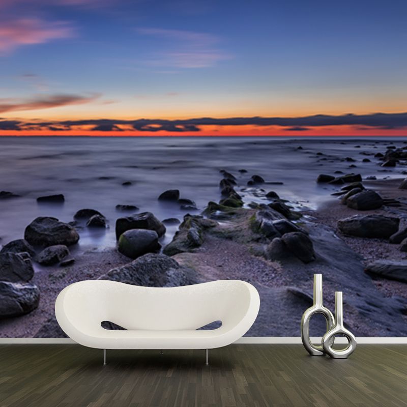 Low Tide after Sunset Mural Wallpaper Blue Modern Style Wall Art for Home Gallery