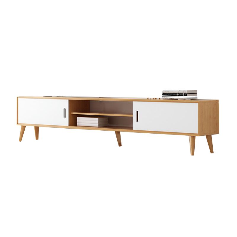 Modern TV Stand with 4 Legs , Solid Wood TV Stand Console with with Sliding Storage