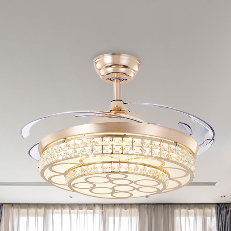 42.5" Wide Gold Finish LED Fan Light Kit Minimal Crystal 2-Tier Semi Flush Light Fixture, 3 Blades