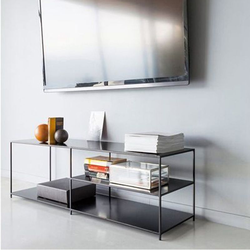 Black/White Metal TV Media Stand Industrial TV Stand Console with Shelves