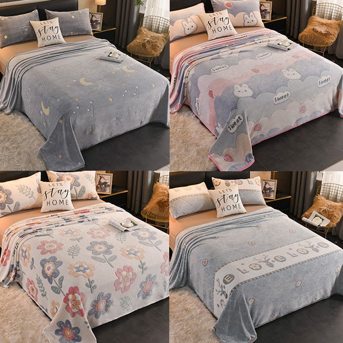 Fitted Sheet Flannel Floral Printed Wrinkle Resistant Breathable Super Soft Bed Sheet Set