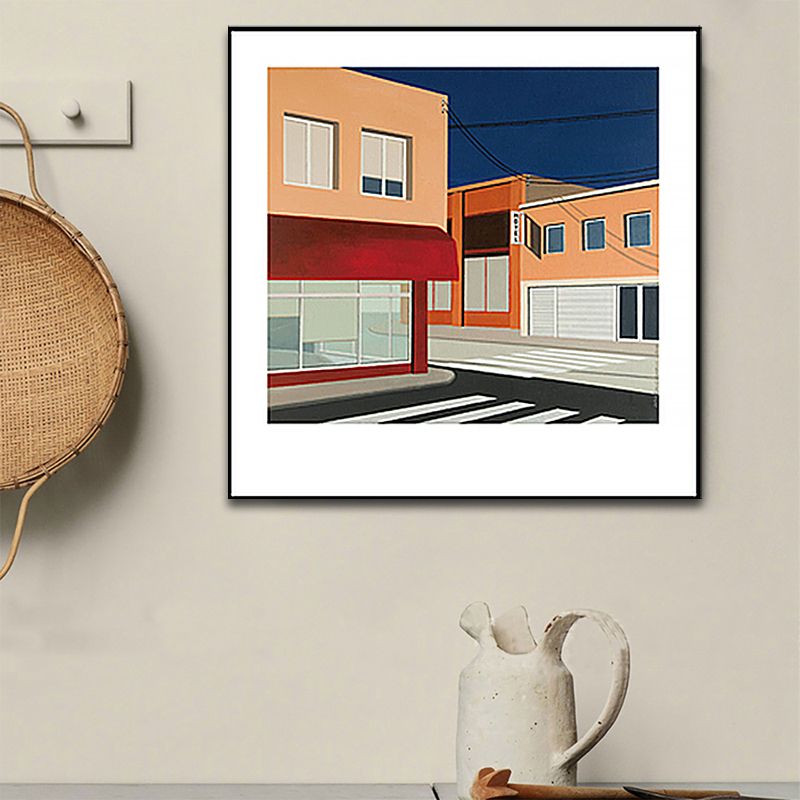 Scandinavian Wall Art Decor Orange City Architecture Canvas Print Square for Home