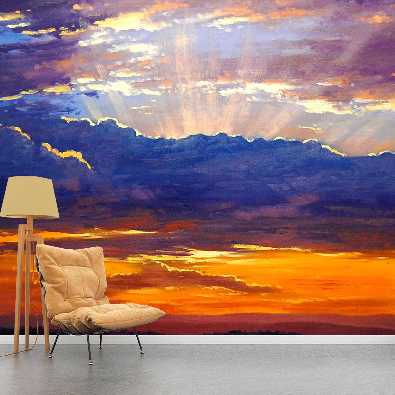 Minimalist Sky and Cloud Mural Wallpaper in Orange and Blue Home Decorative Wall Covering, Custom-Made
