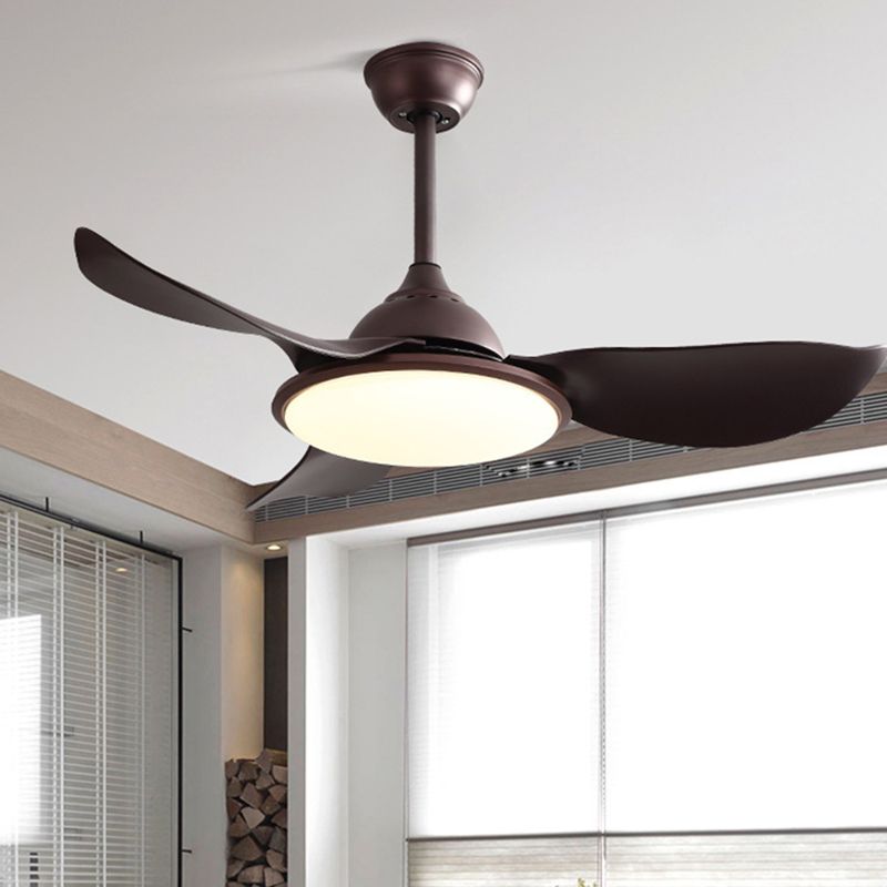 Brown Ring Semi Flush Ceiling Lamp Vintage Iron Living Room LED Hanging Fan Light with 3 ABS Blades, 42" Wide