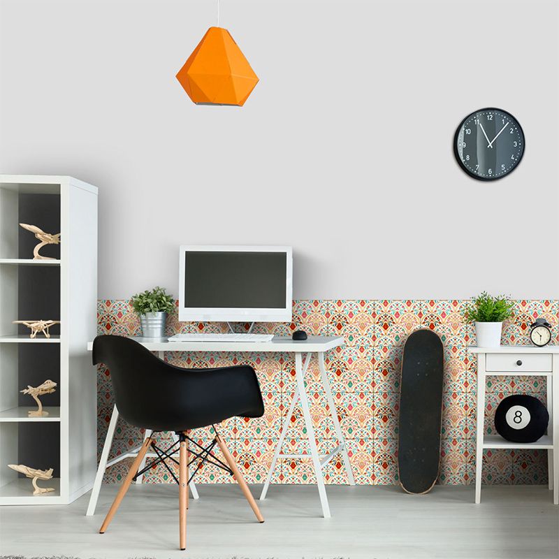 Orange Semicircle Floral Tile Wallpapers Orange Peel and Paste Wall Decor for Home