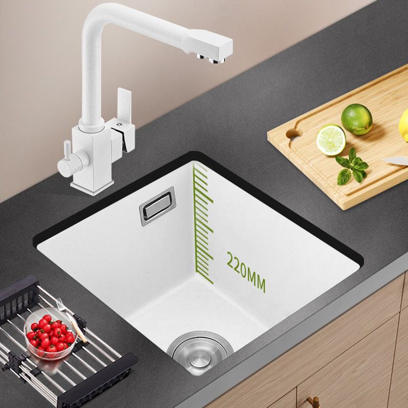 White Rectangle Kitchen Sink with Faucet Single Bowl Quartz Sink