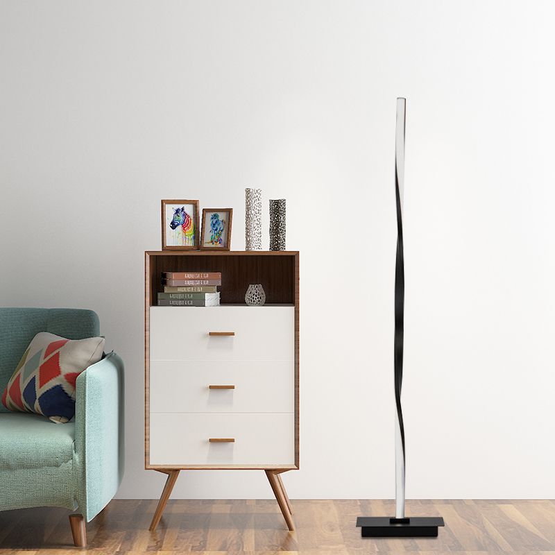 Metallic Spiral Line Floor Reading Lamp Minimalist Black/Silver LED Stand Up Lighting in Warm/White/Natural Light