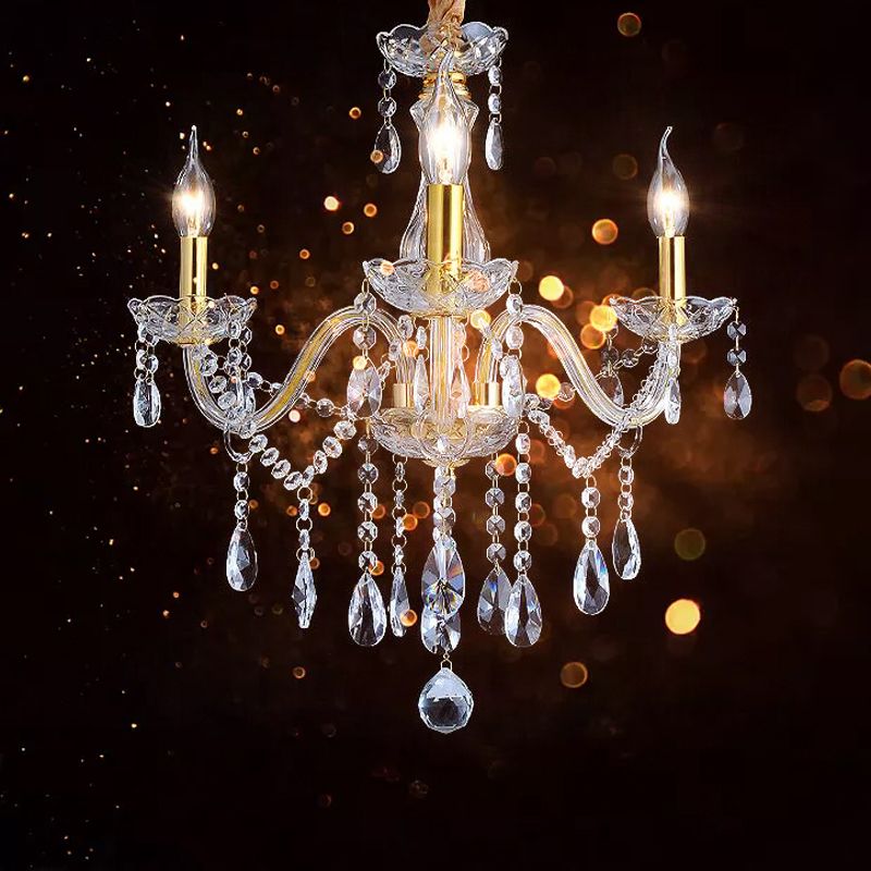 French Style Crystal Candle Chandelier 3 Lights Golden Ceiling Pendant Light