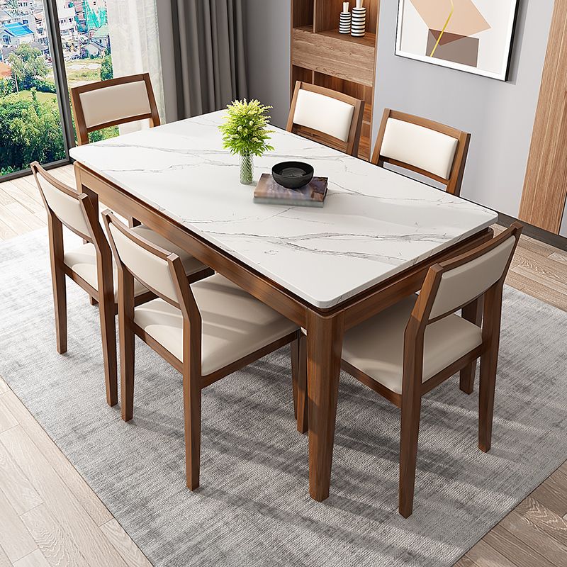 Tavolo da pranzo in stile moderno set bianco tavolo da pranzo in pietra sinterizzato con base in legno massiccio