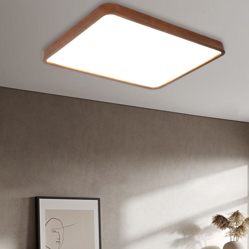 Modern Wood Flush Mount Geometric Shape Ceiling Light with Acrylic Shade for Bedroom