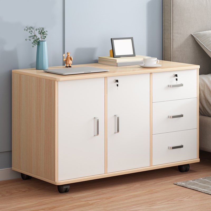 Modern Imitation Wood Bed Cabinet Drawer Lock Included Nightstand with Wheel