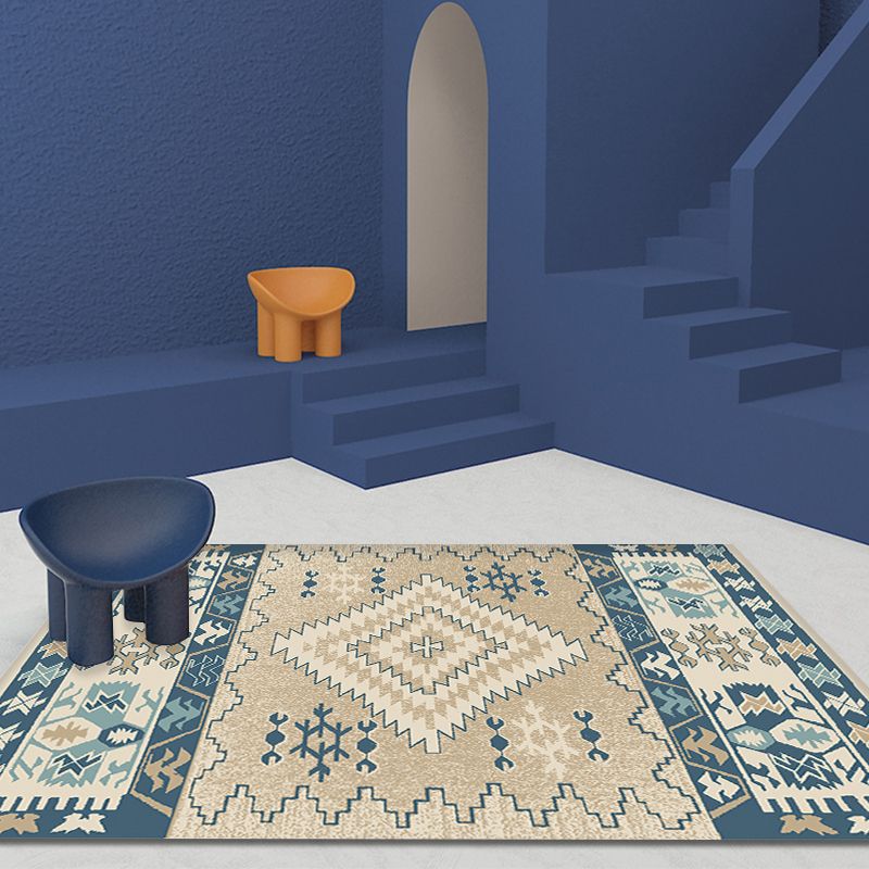 Alfombra bohemia marrón y azul Síntesis Tribal Rhombus Patrón de rombo alfombra para mascotas Alfombra de área sin deslizamiento para decoración para decoración