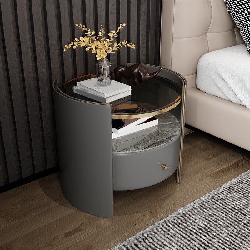 Faux Leather Nightstand Modern 1 - Drawer Accent Table Nightstand