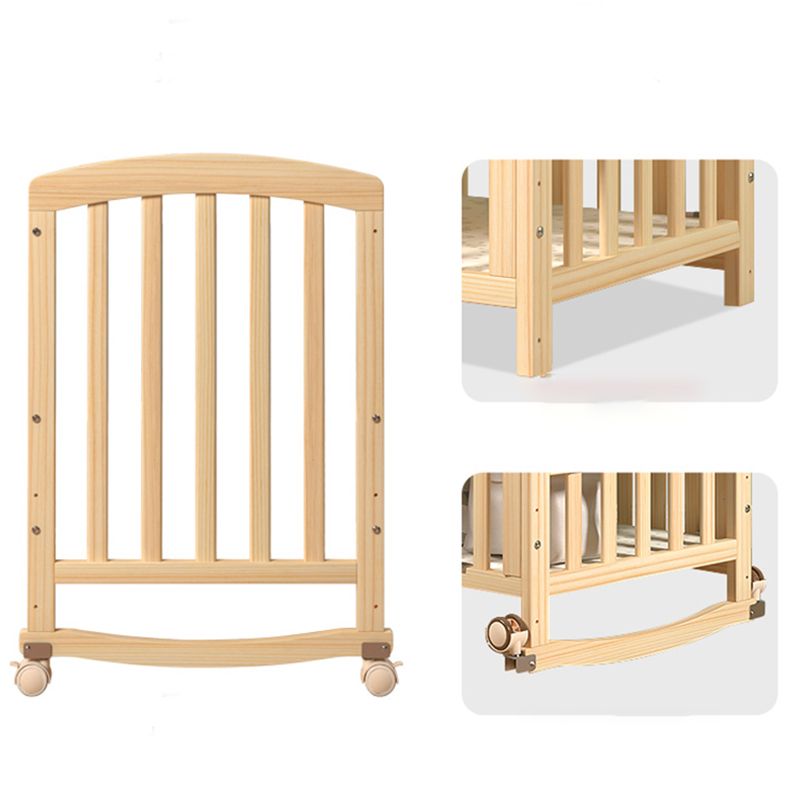 Scandinavian Pine Arched Baby Crib with Casters Wood Nursery Crib with Storage