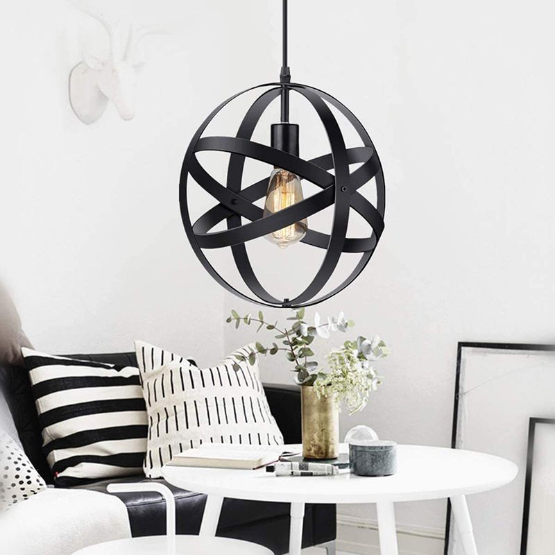 Retro Industrial Single Globe Cage Pendant Light Fer 1 Light Suspension Light For Dining Table