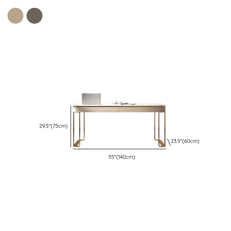 Modern Stone Curved Office Desk 29.53" Tall 2 Drawers Writing Desk