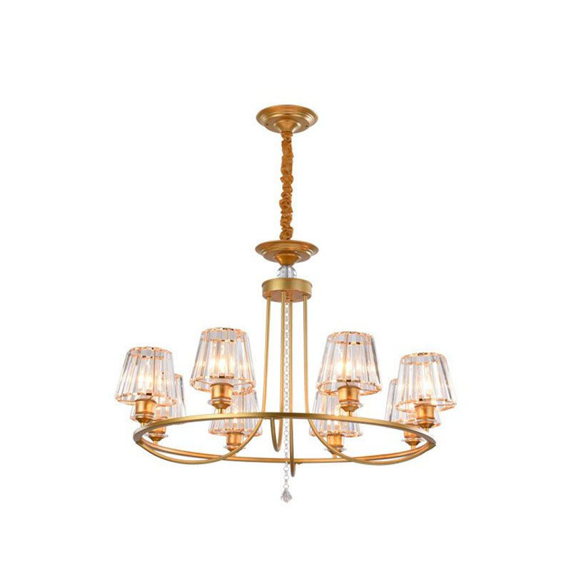 Postmodern Circle Chandelier Lighting Metal Living Room Ceiling Light with Tapered Crystal Shade