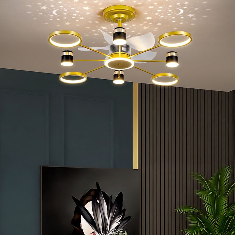 Round Shape Metal Ceiling Fans Modern Style Multi Lights Flush Ceiling Fan