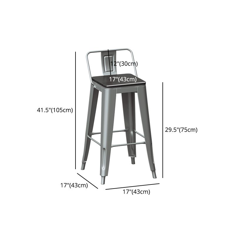 Taburete de barra de hierro plateado estilo de mostrador de espalda industrial con asiento cuadrado