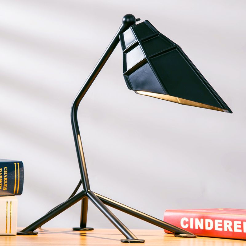 Tripod Table Lamp with Geometric Shade Contemporary Style Metallic 1 Head Black/Red Adjustable Table Light