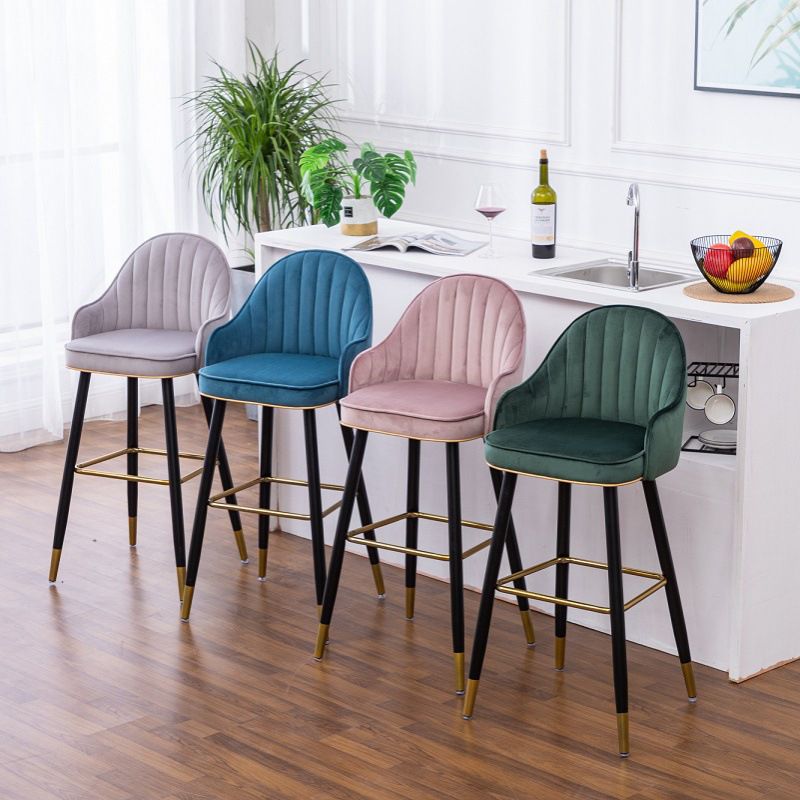 Scandinavian Restaurant Armed Stool Matte Finish Velvet Barstool