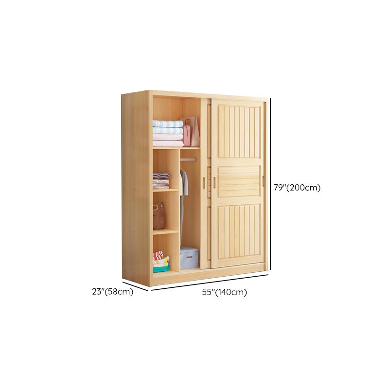 Solid Wood Kid's Wardrobe Shelved Wardrobe Closet with Sliding Barn Door