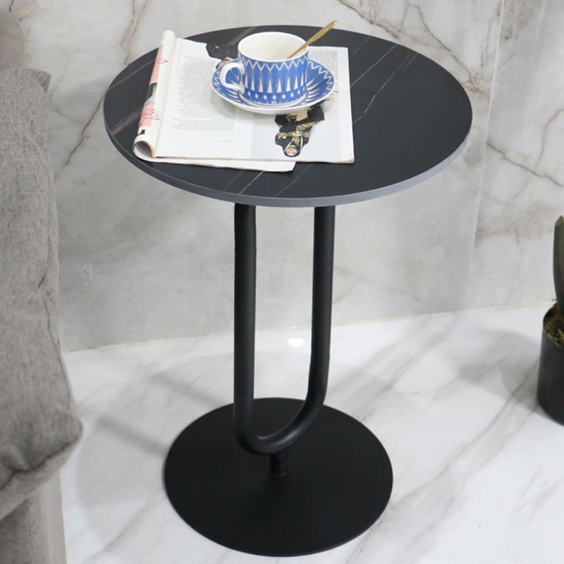 Modern Round Stone Top End Table 21.6"Tall Pedestal Side Table