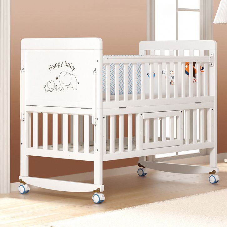 Modern Guardrail Nursery Bed Solid Wood Standard Baby Crib with Casters