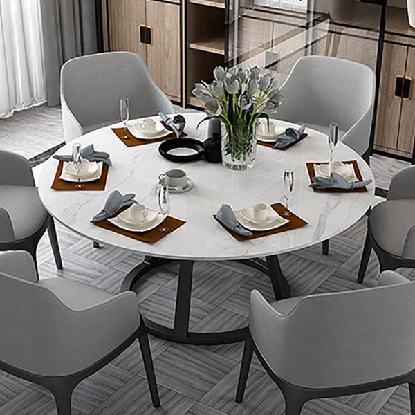 Contemporary Round Dining Table White Sintered Stone Dining Table with Pedestal Base